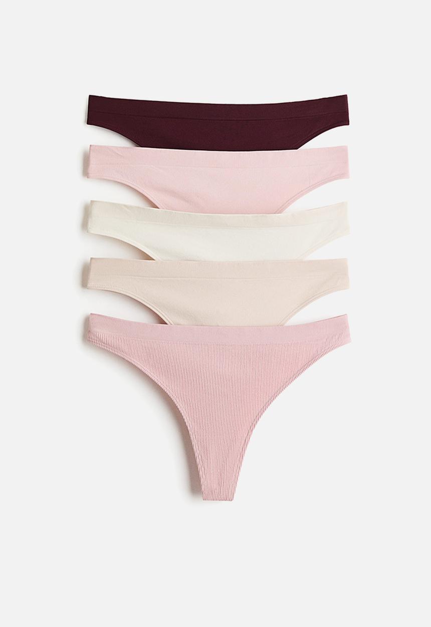 H&M - 5-Pack seamless thong briefs - light pink/burgundy