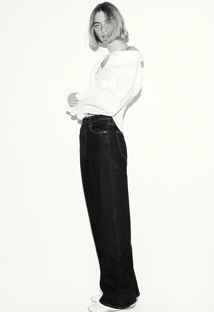 H&M - Wide high waist jeans - navy denim blue