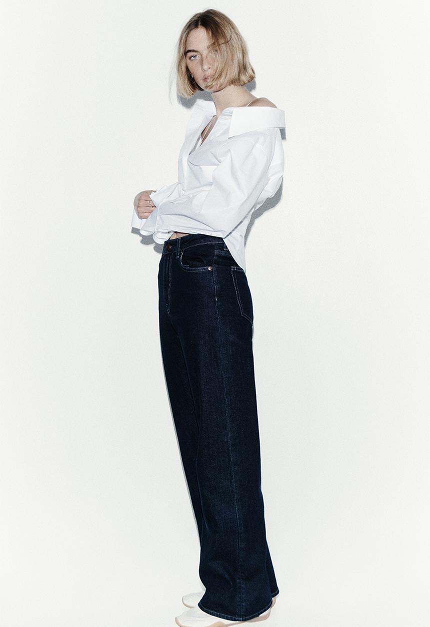 H&M - Wide high waist jeans - navy denim blue