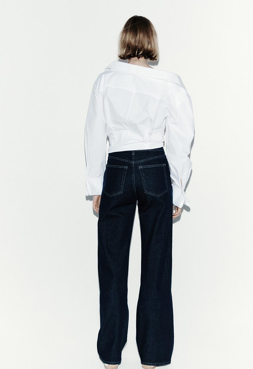 H&M - Wide high waist jeans - navy denim blue