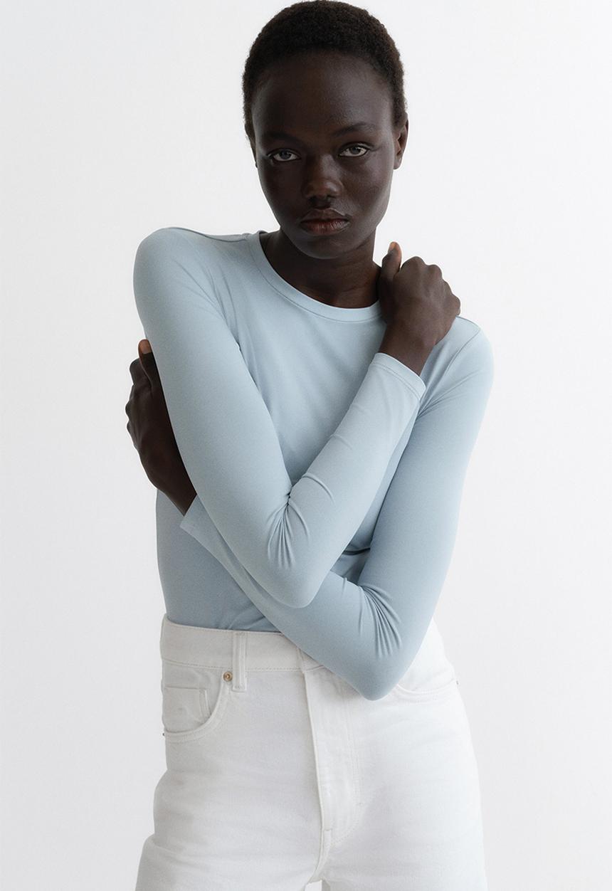 H&M - Long-sleeved microfibre top - light turquoise