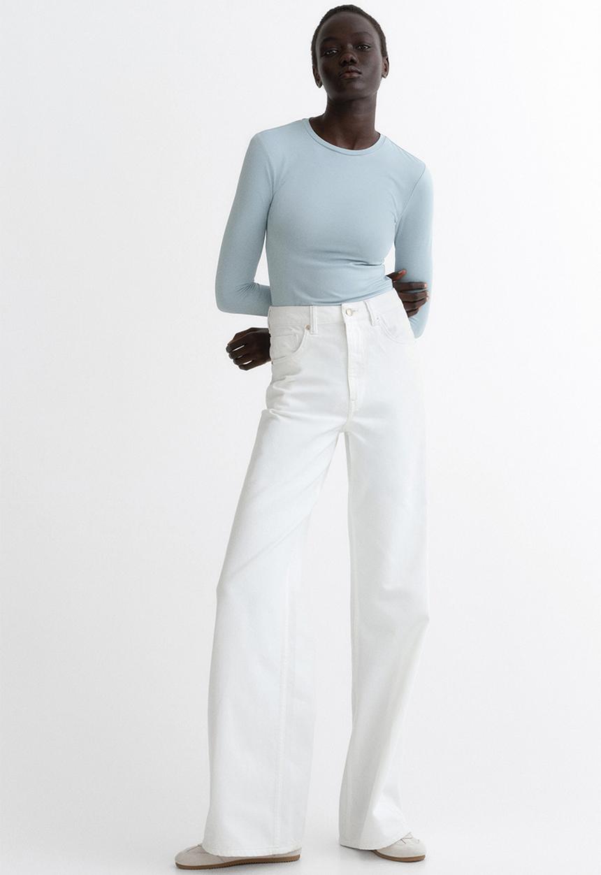 H&M - Long-sleeved microfibre top - light turquoise