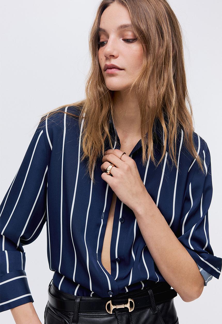 H&M - Shirt - navy blue/striped