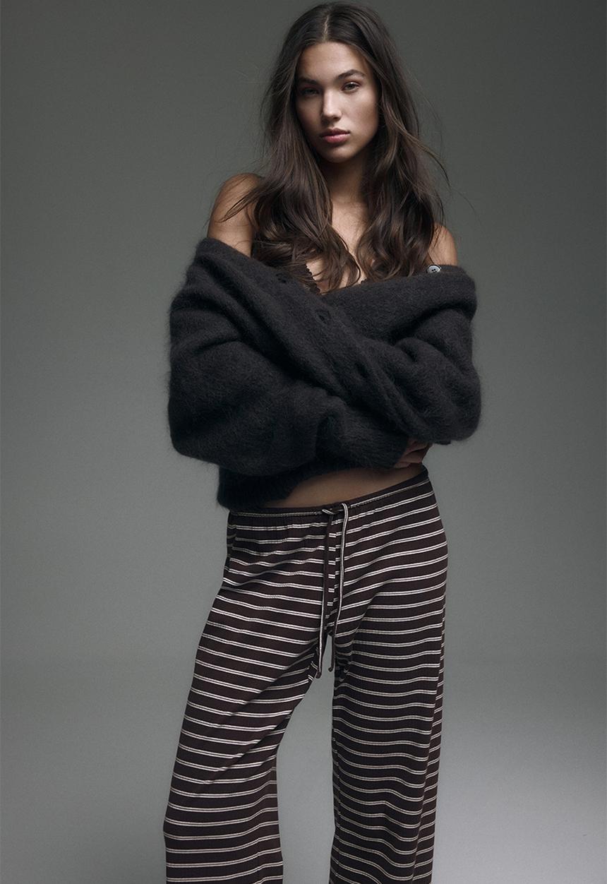 H&M - Cotton-blend trousers - dark brown/striped