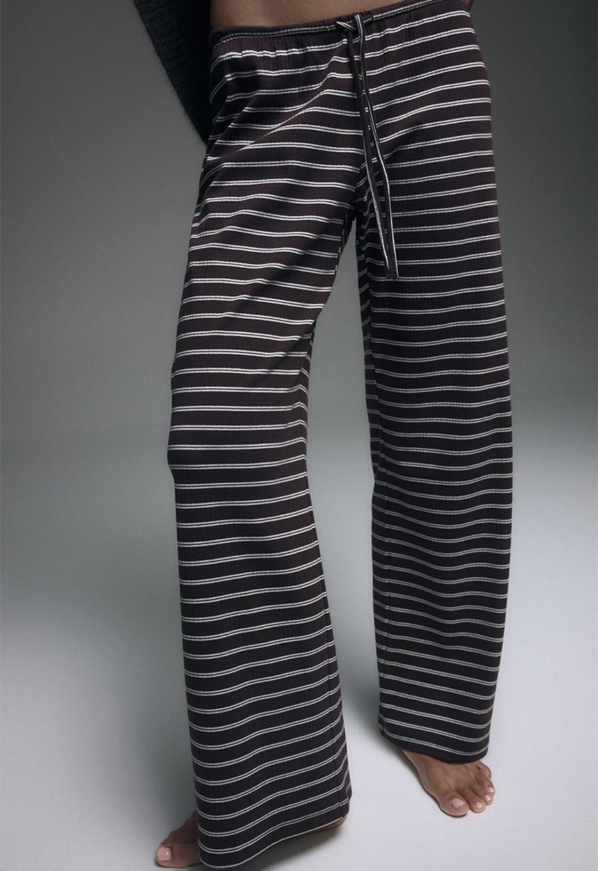 H&M - Cotton-blend trousers - dark brown/striped