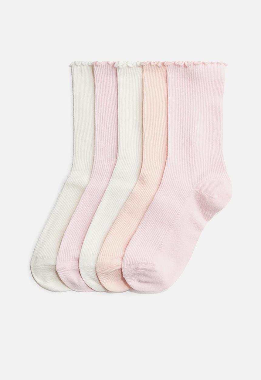 H&M - 5-pack rib-knit socks - light pink/powder pink/white