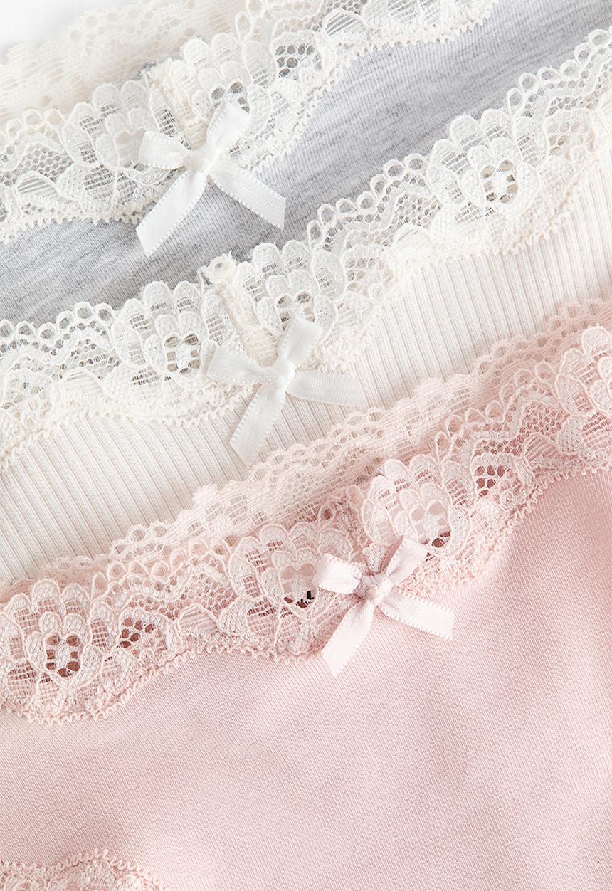 H&M - 3-pack cotton and lace brazilian briefs - light grey marl/light pink