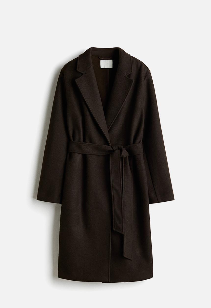 H&M - Tie-belt coat- dark brown