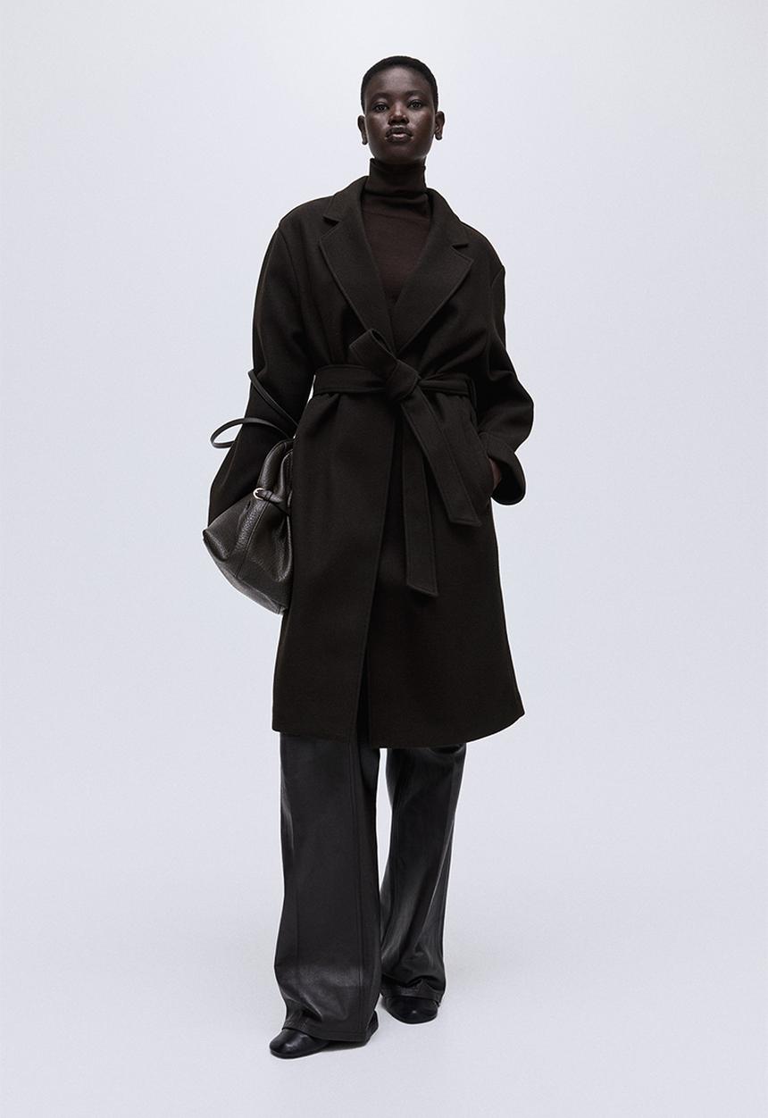 H&M - Tie-belt coat- dark brown