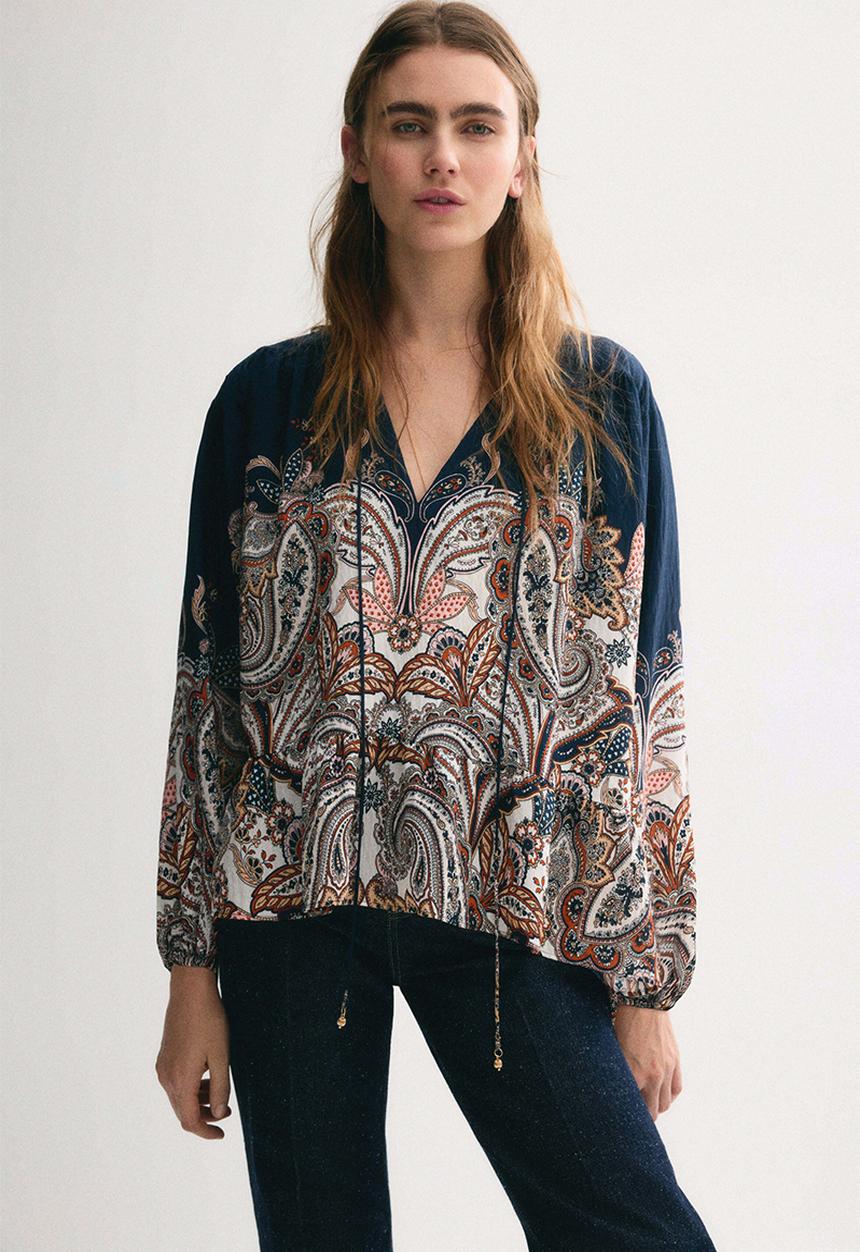 H&M - Oversized blouse - dark blue/paisley pattern
