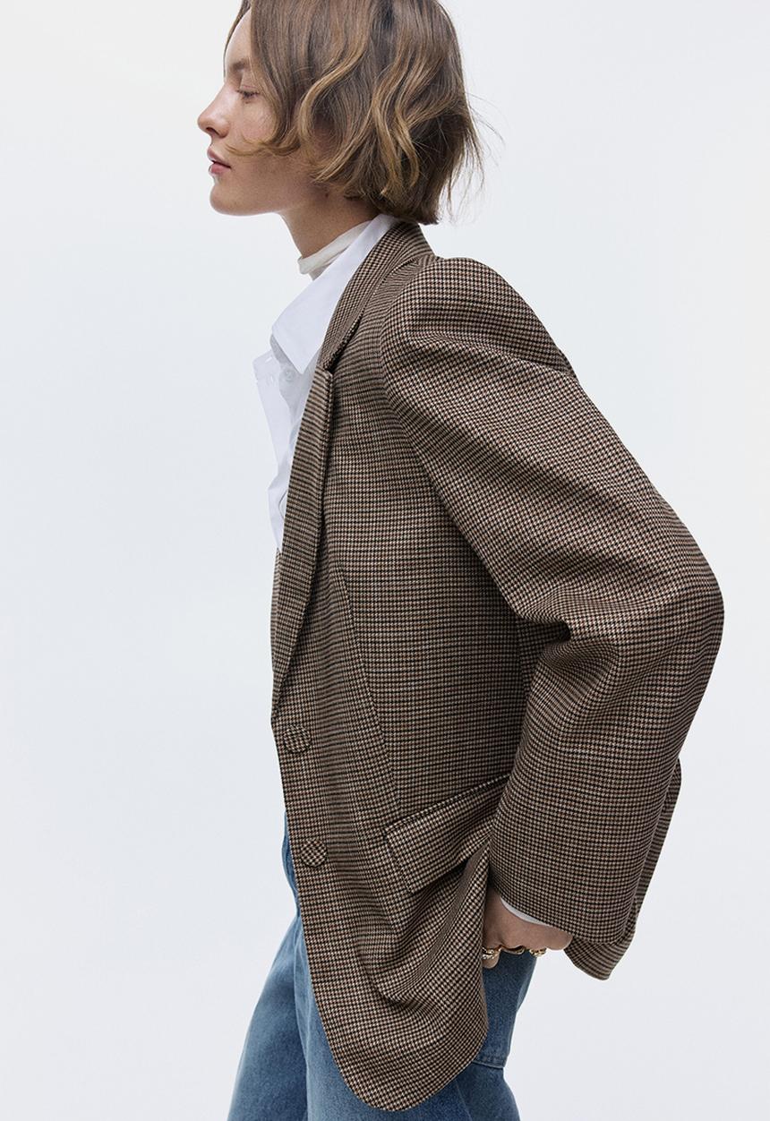 H&M - Single-breasted blazer - beige/dogtooth pattern