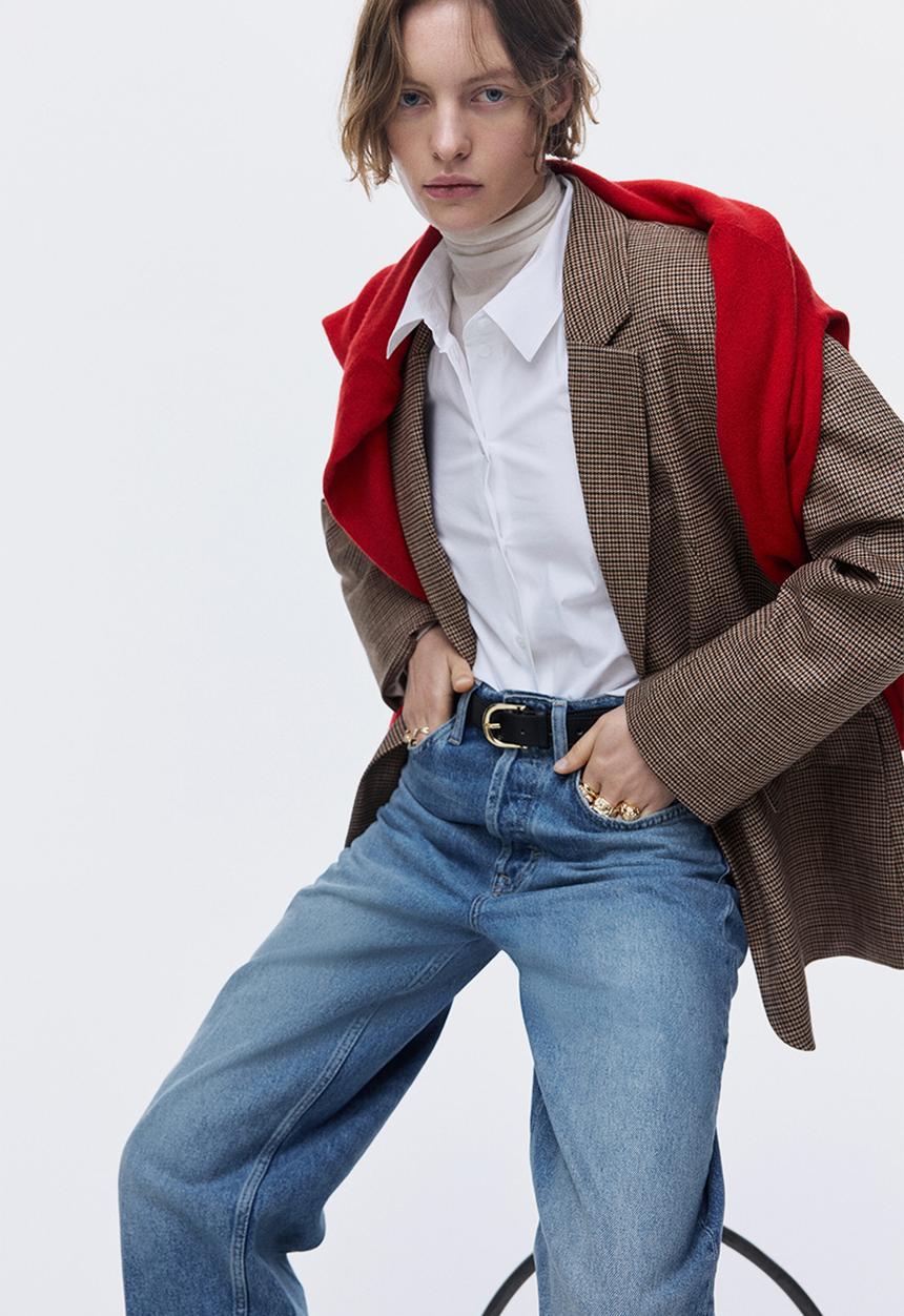 H&M - Single-breasted blazer - beige/dogtooth pattern