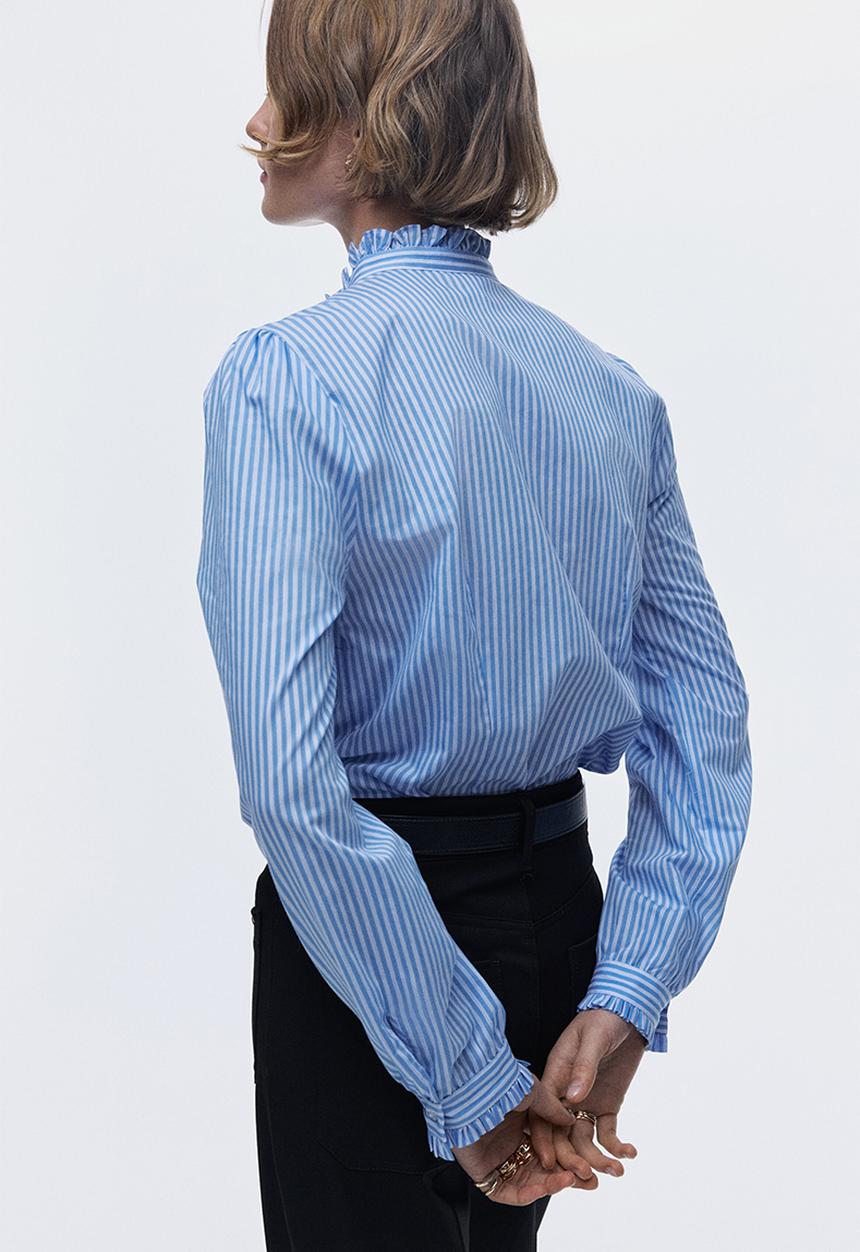 H&M - Frill-trimmed poplin blouse - blue/striped