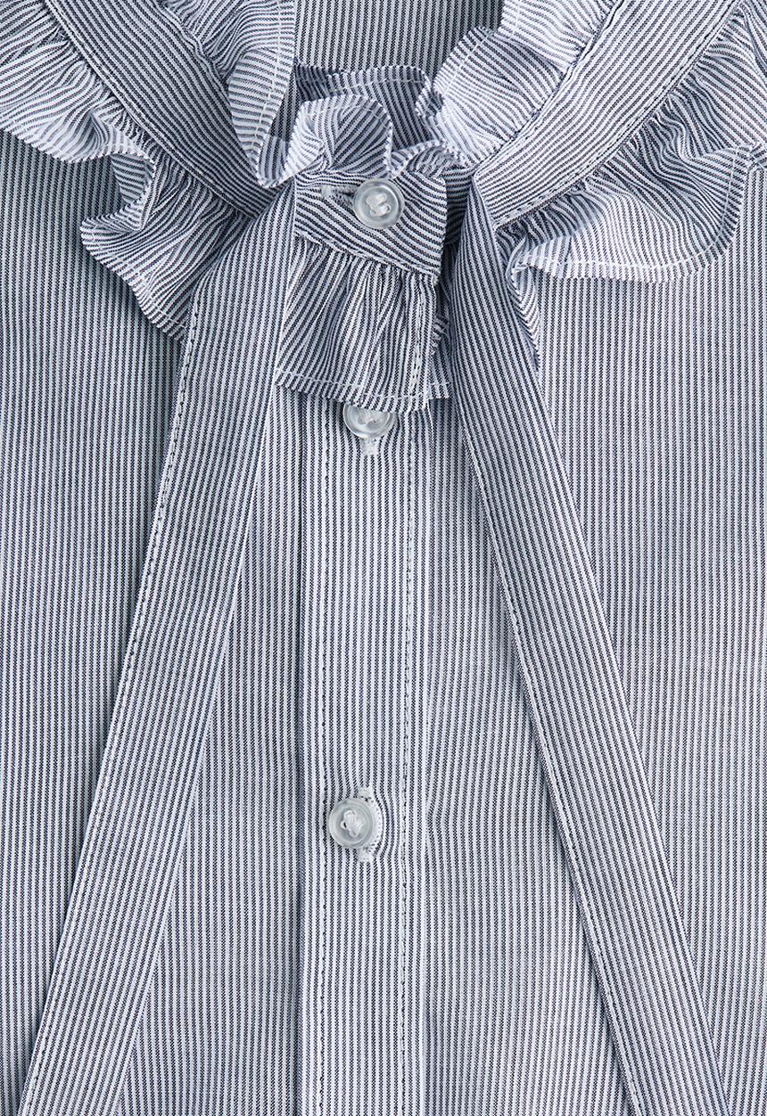H&M - Frill-trimmed blouse - dark blue/striped