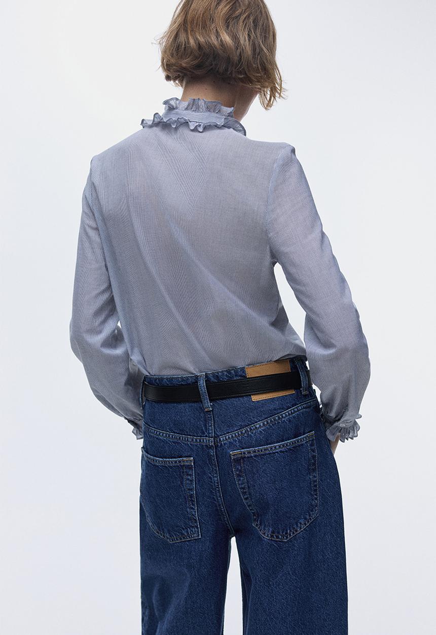 H&M - Frill-trimmed blouse - dark blue/striped