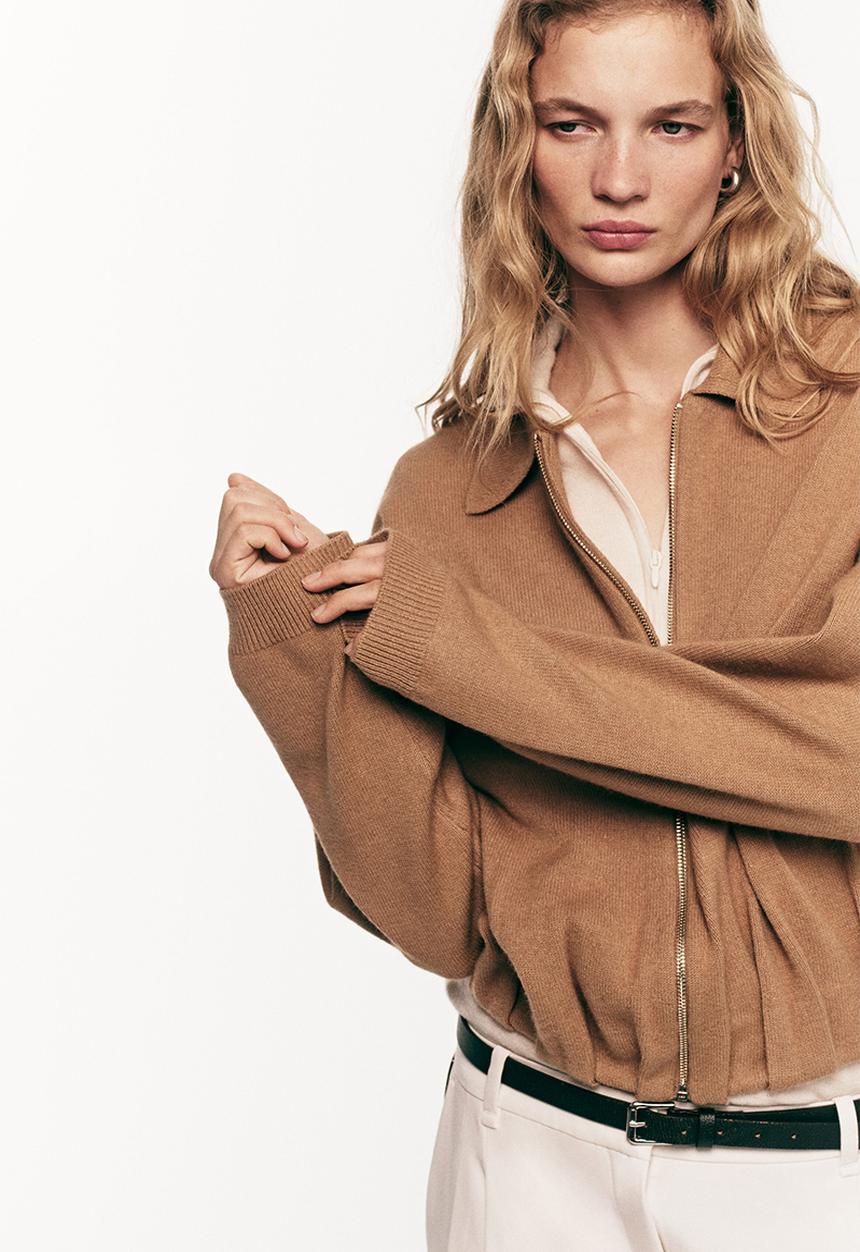 H&M - Oversized zip-through cardigan - dark beige
