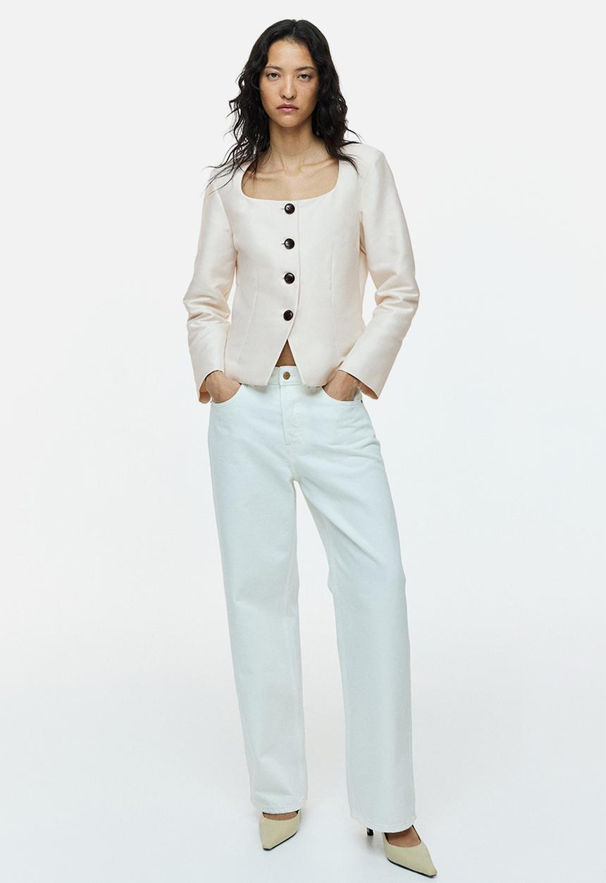 H&M - Square-neck blazer - light beige