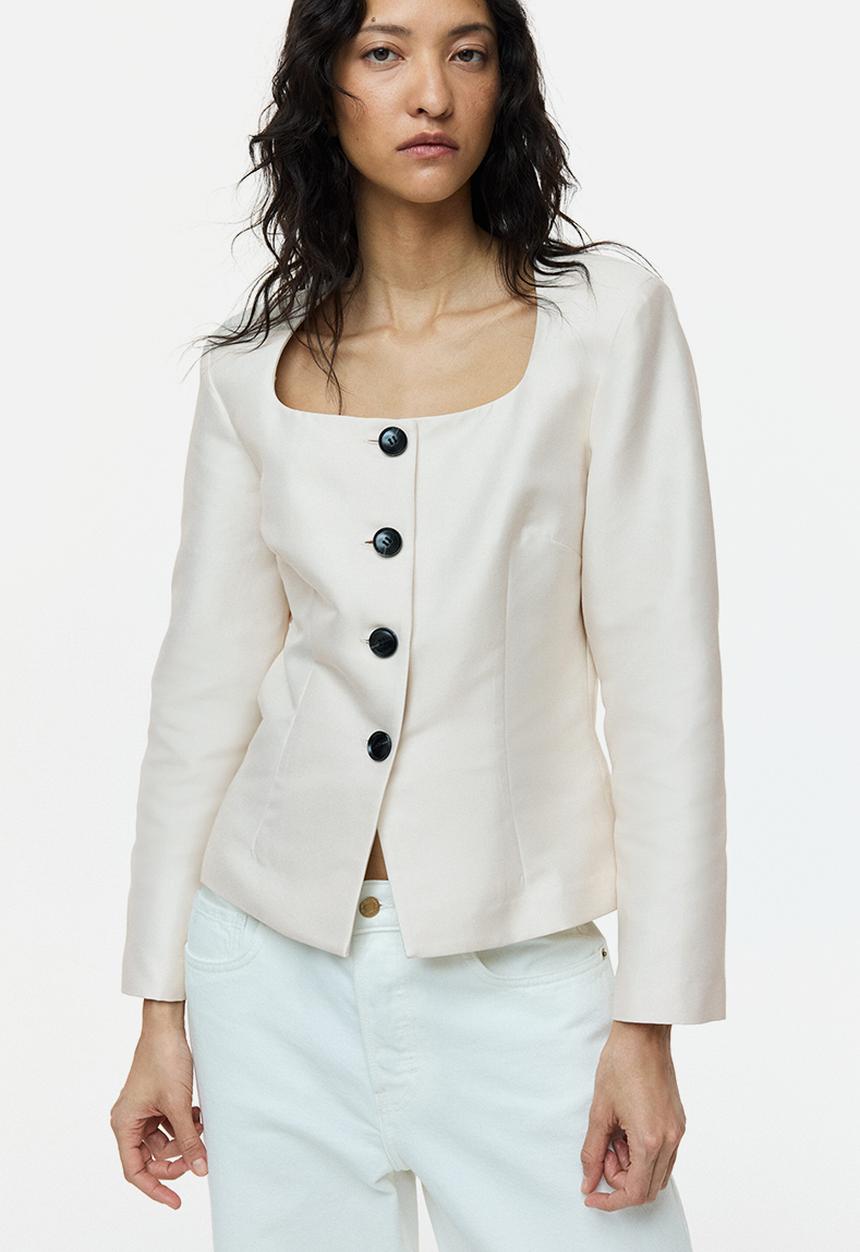H&M - Square-neck blazer - light beige