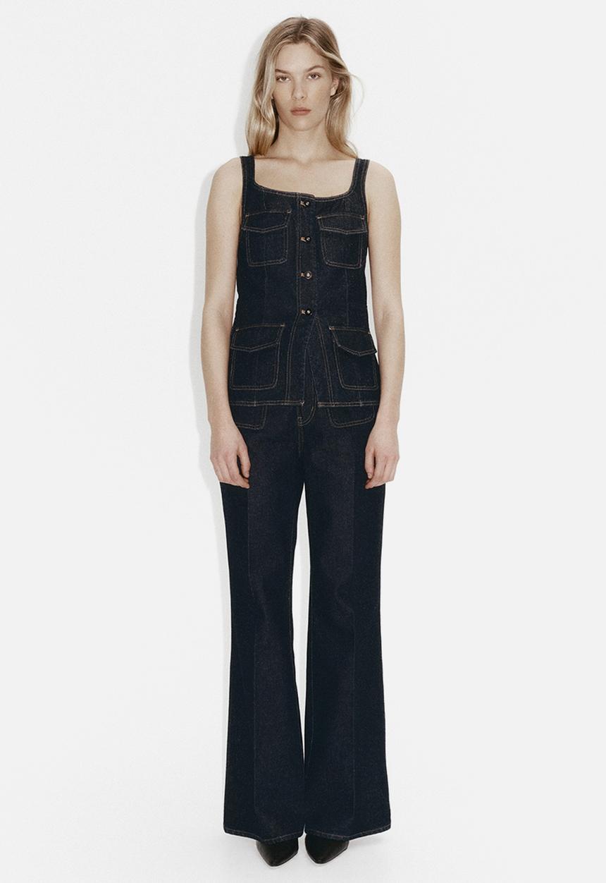 H&M - Denim button-front top - dark denim blue