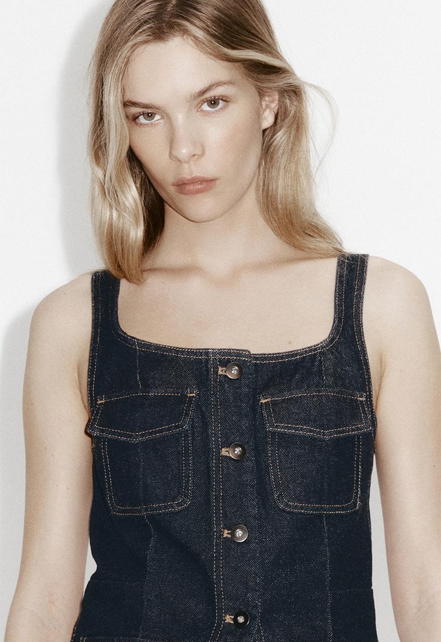 H&M - Denim button-front top - dark denim blue