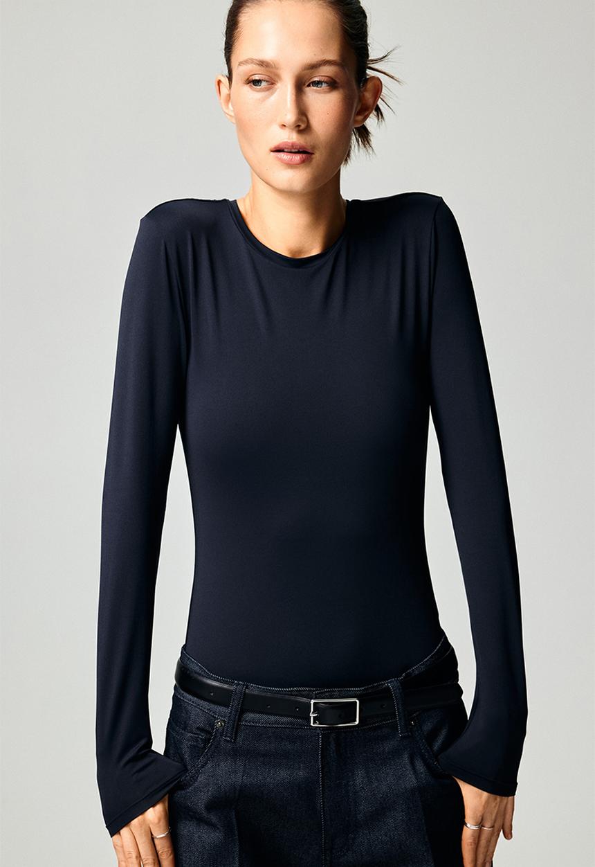 H&M - Long-sleeved microfibre top - navy blue