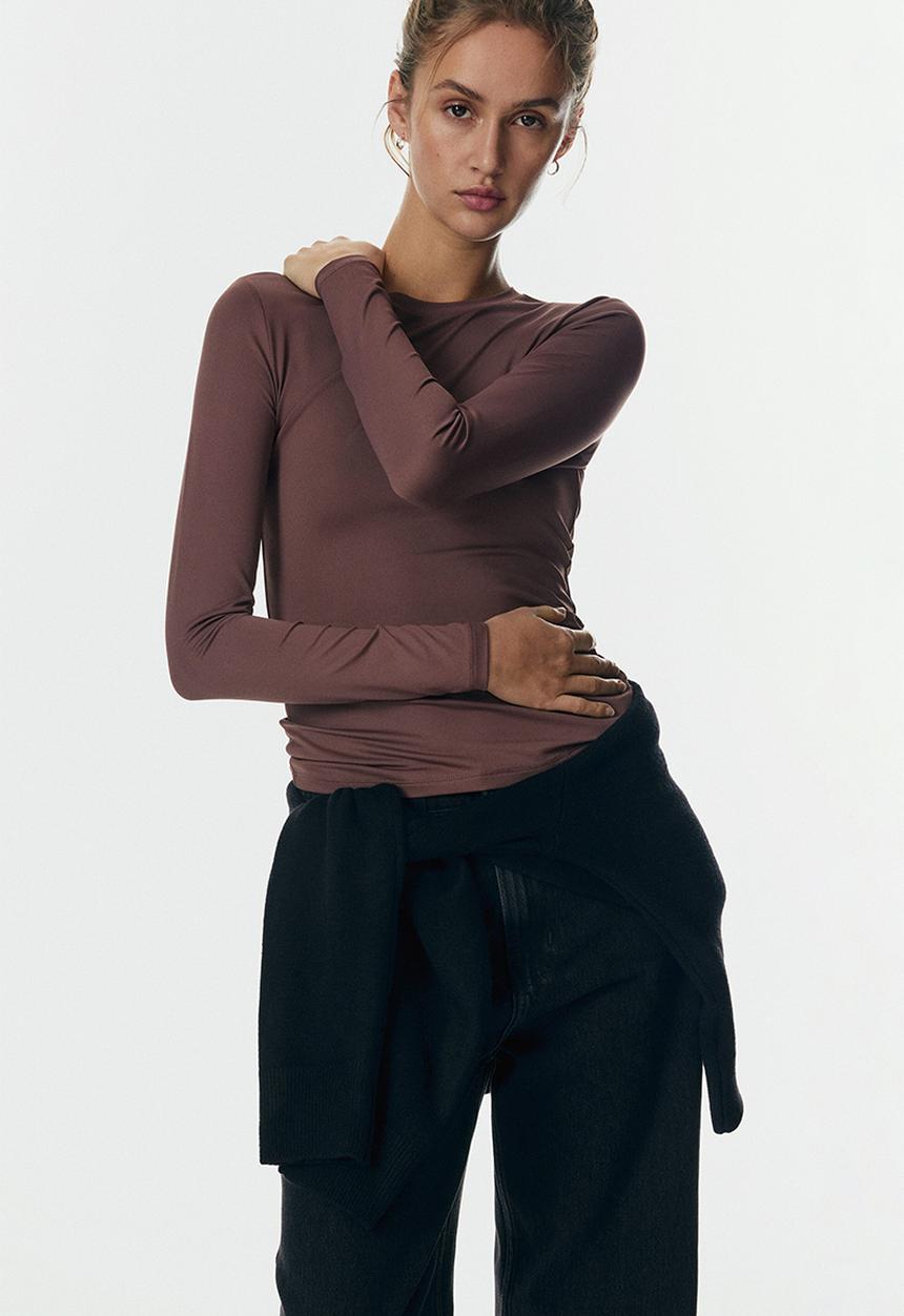 H&M - Long-sleeved microfibre top - dark dusty pink