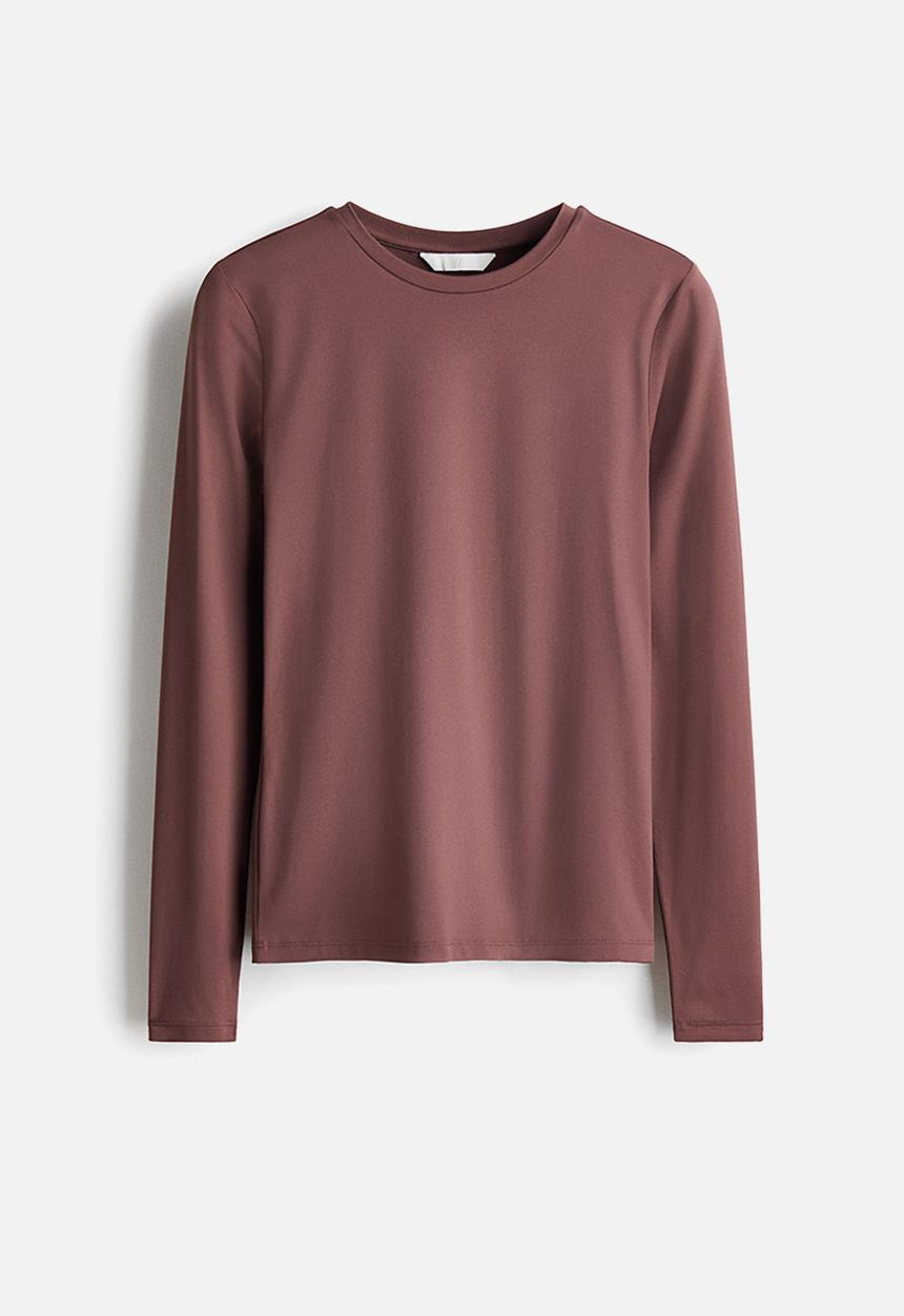 H&M - Long-sleeved microfibre top - dark dusty pink