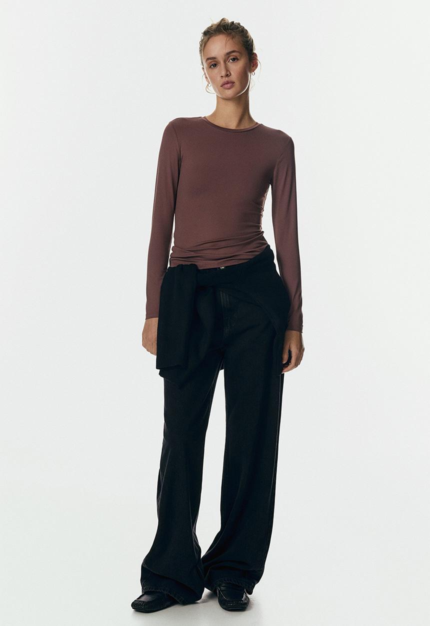 H&M - Long-sleeved microfibre top - dark dusty pink