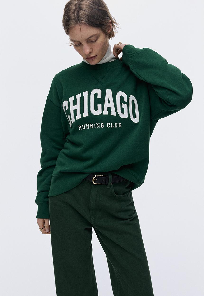 H&M - Motif-detail sweatshirt - dark green/chicago