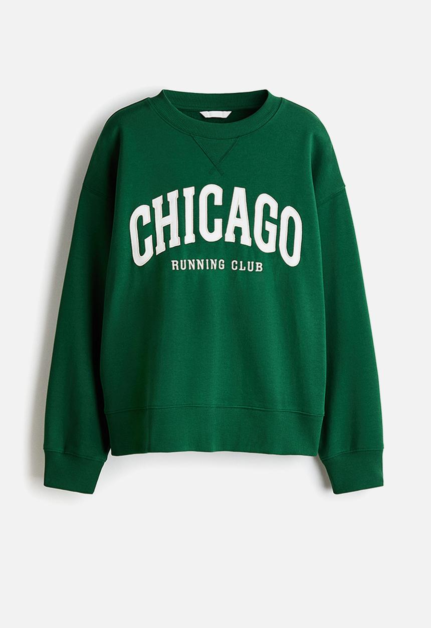 H&M - Motif-detail sweatshirt - dark green/chicago