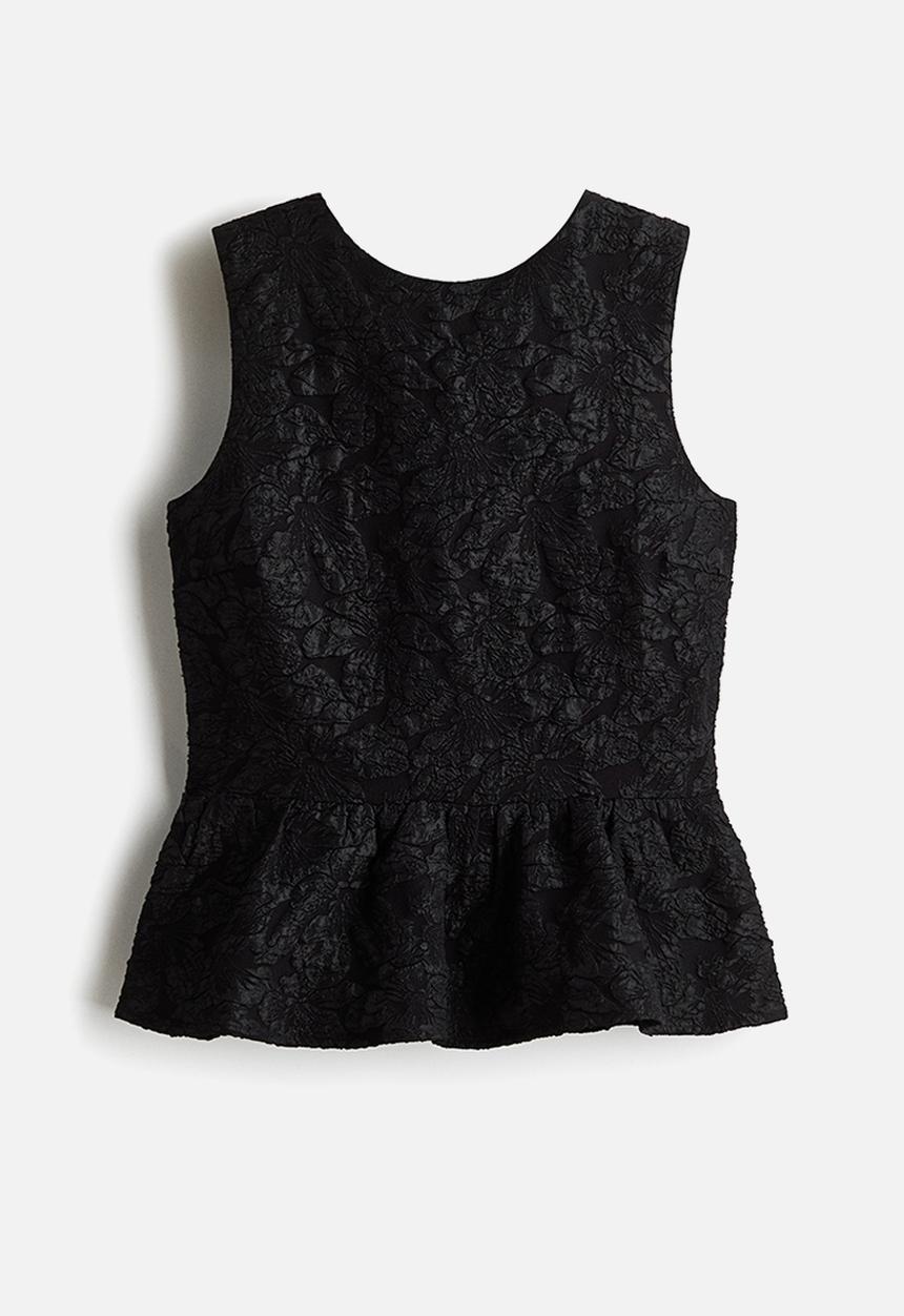 H&M - Bow-detail peplum top - black