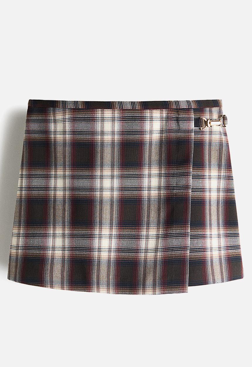 H&M - Mini wrap skirt - dark brown/checked