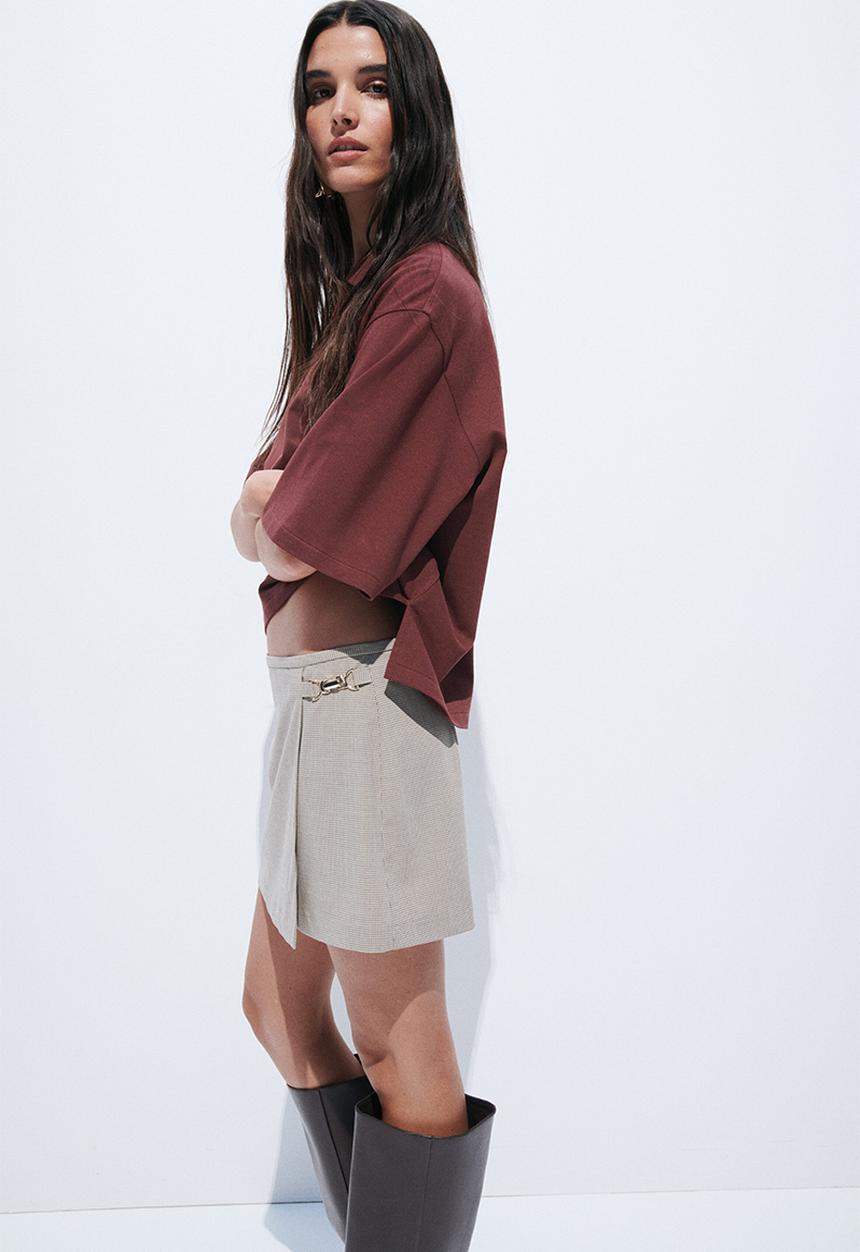 H&M - Mini wrap skirt - beige/checked