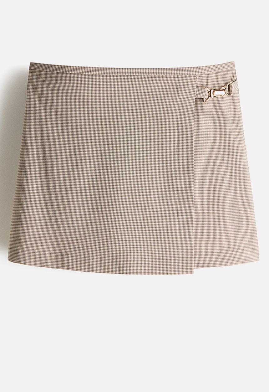 H&M - Mini wrap skirt - beige/checked