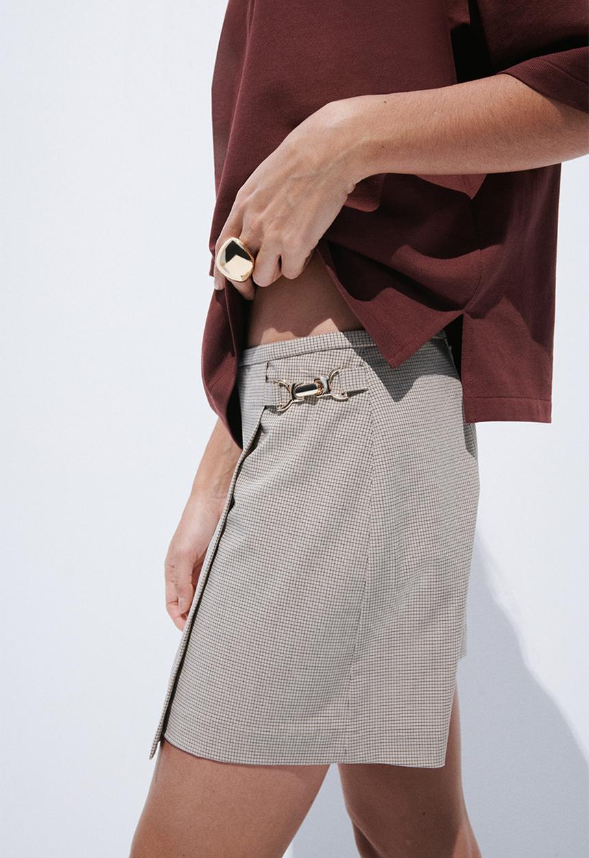 Mini wrap skirt - beige/checked - 1335614003