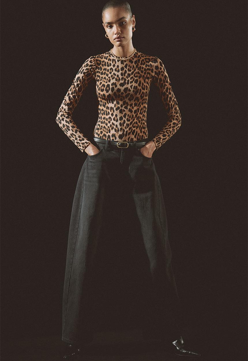 H&M - Long-sleeved body - dark beige/leopard print