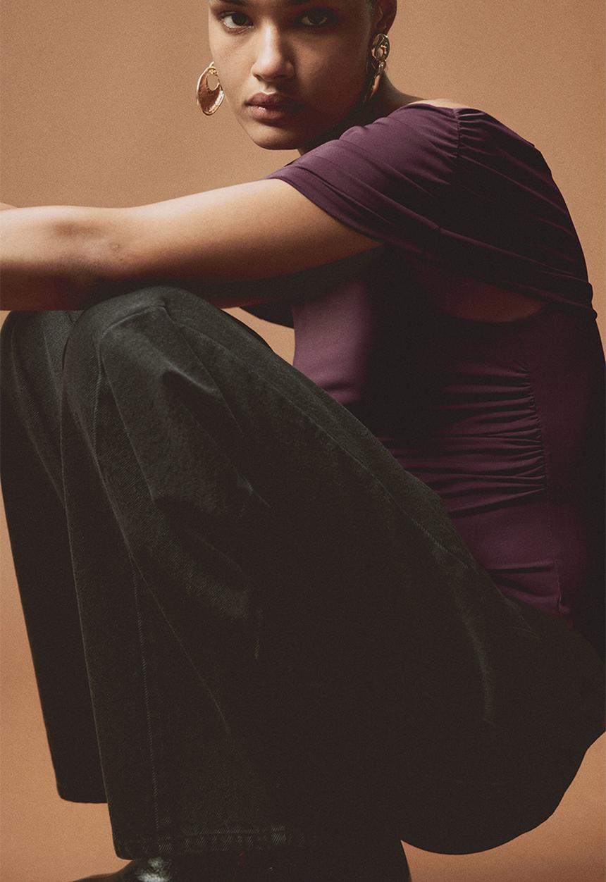 H&M - Draped off-the-shoulder top - dark purple