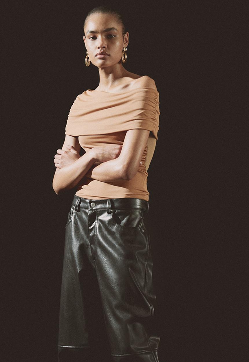 H&M - Draped off-the-shoulder top - dark beige