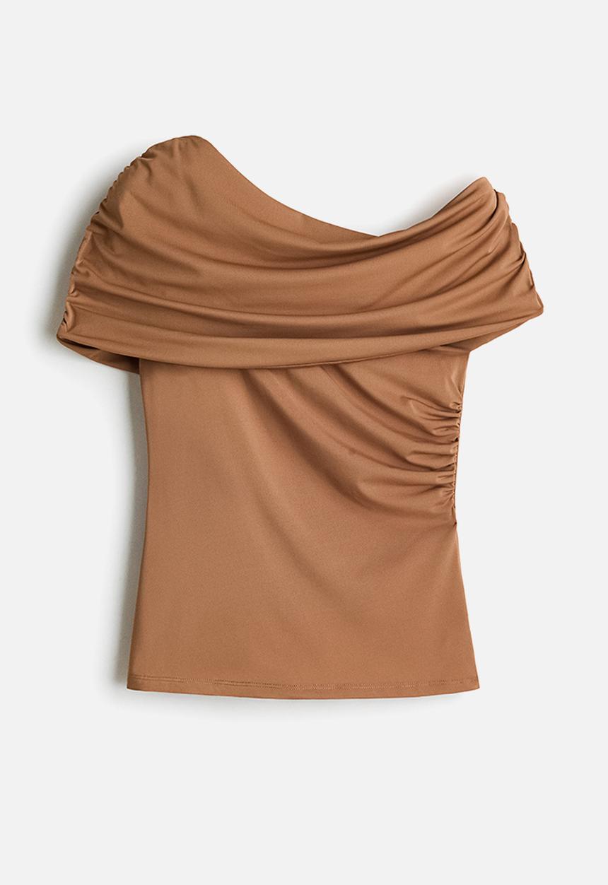 H&M - Draped off-the-shoulder top - dark beige