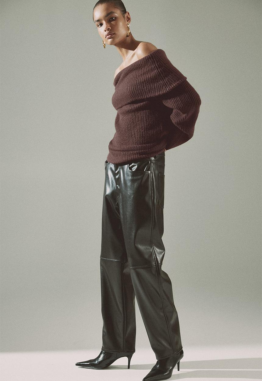 H&M - Rib-knit off-the-shoulder jumper - dark brown