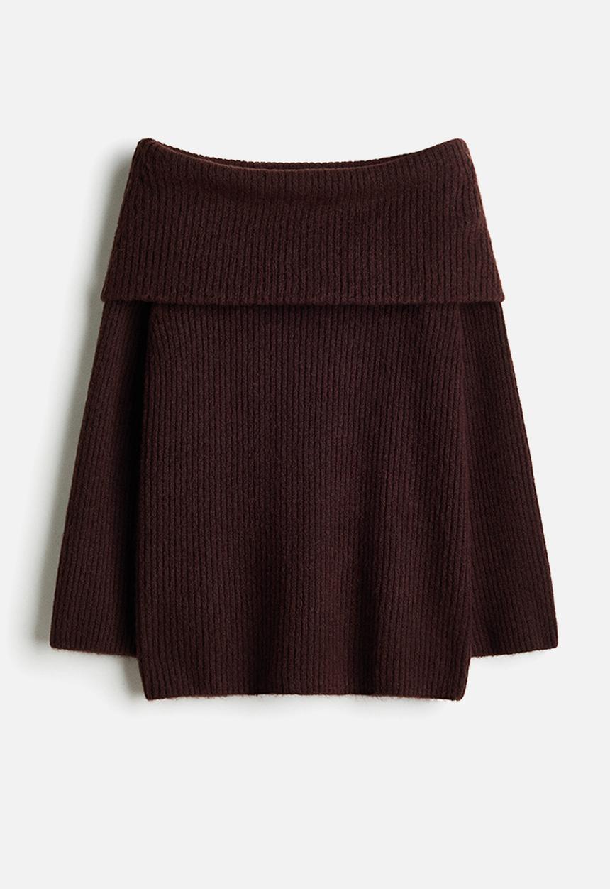 H&M - Rib-knit off-the-shoulder jumper - dark brown