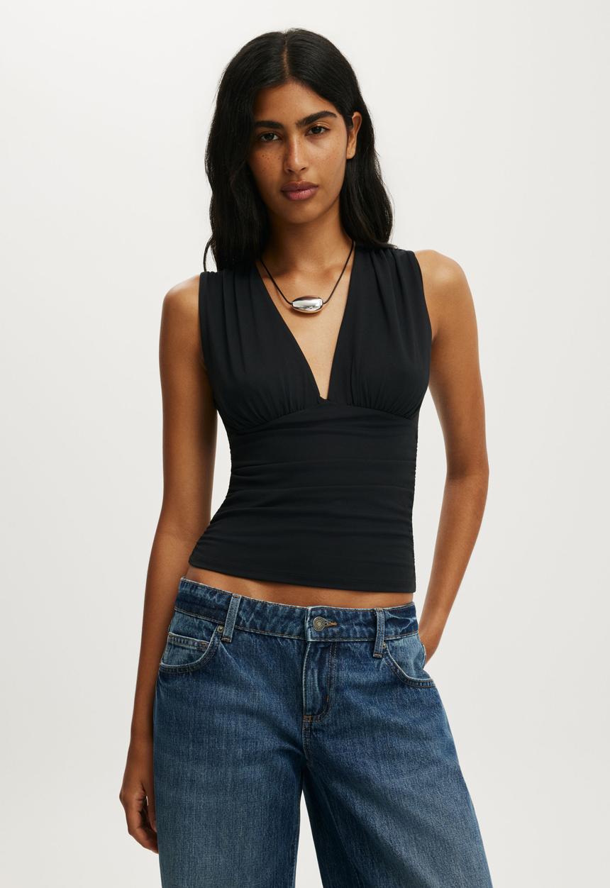 Cotton On - Hold Me Gathered V Tank - Black