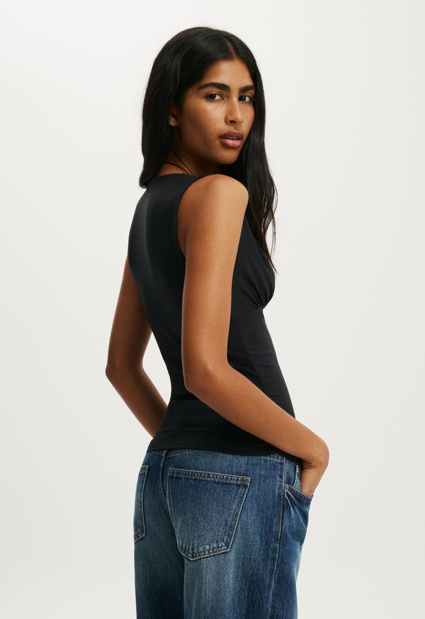 Cotton On - Hold Me Gathered V Tank - Black