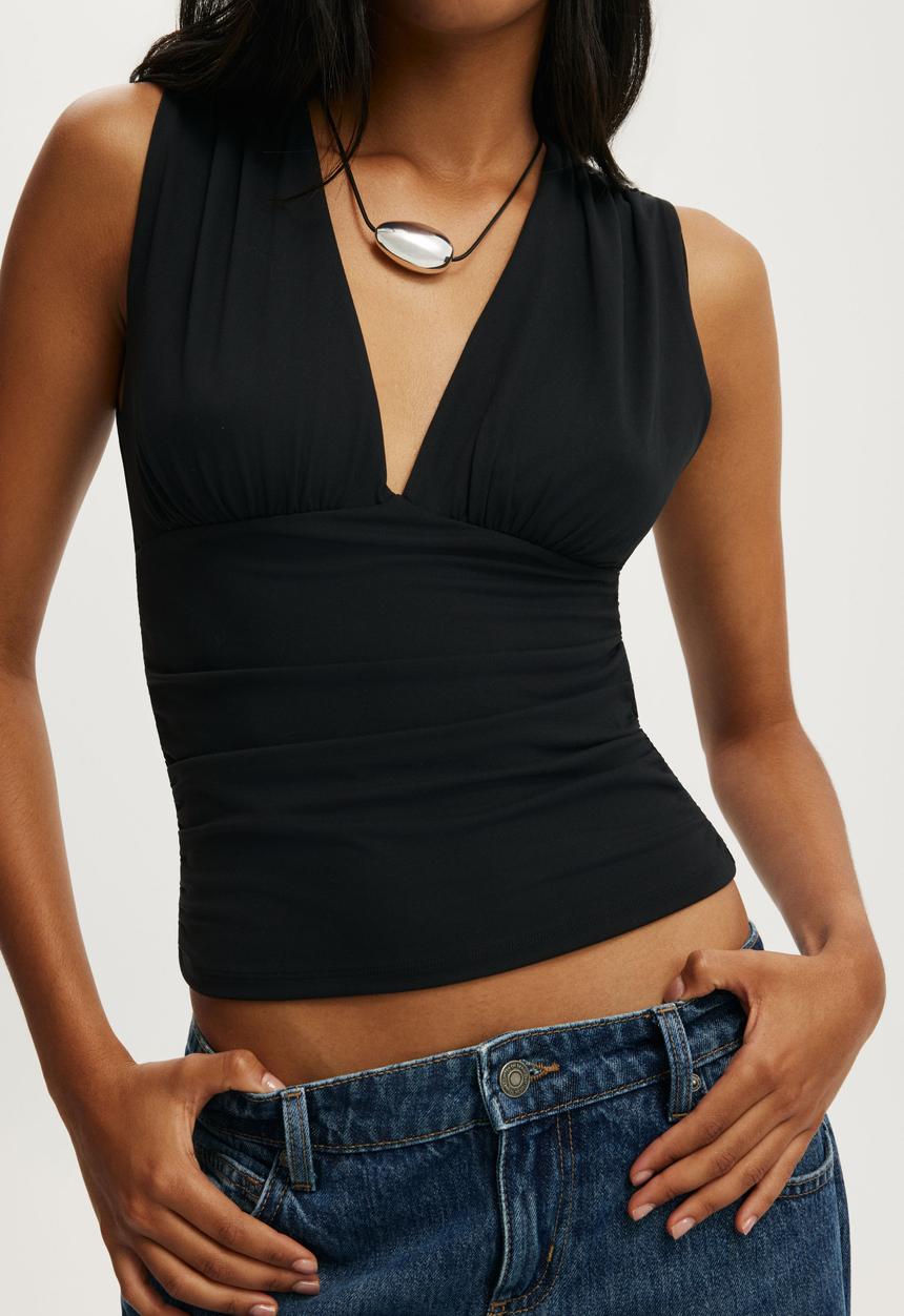 Cotton On - Hold Me Gathered V Tank - Black
