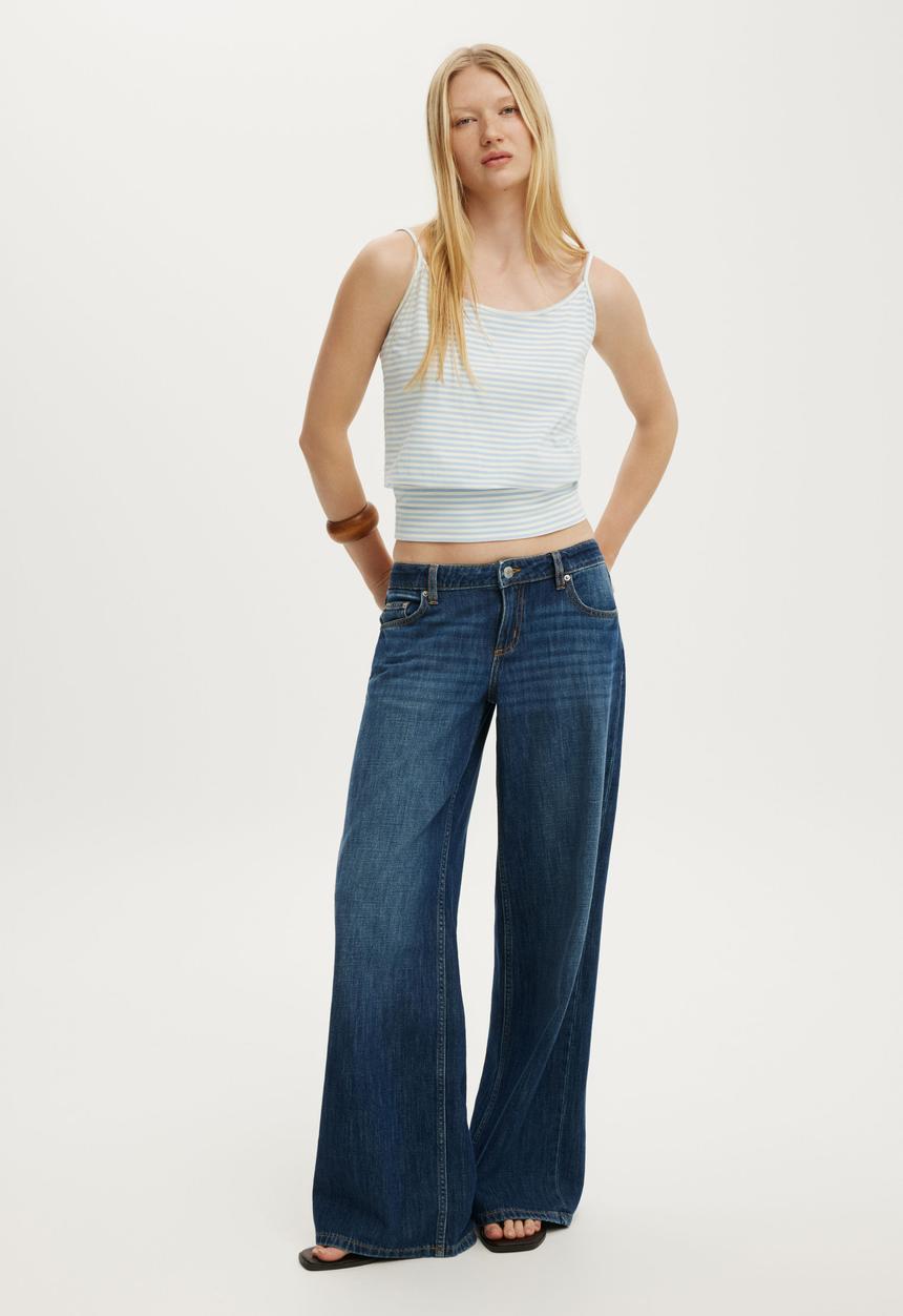 Cotton On - Olivia Basque Cami - Madi Stripe Honey Cream/Duck Egg Blue