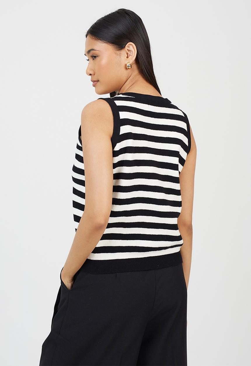 Brave Soul - Ladies V-Neck Waistcoat With Fancy Button Front Fastening - Black/White
