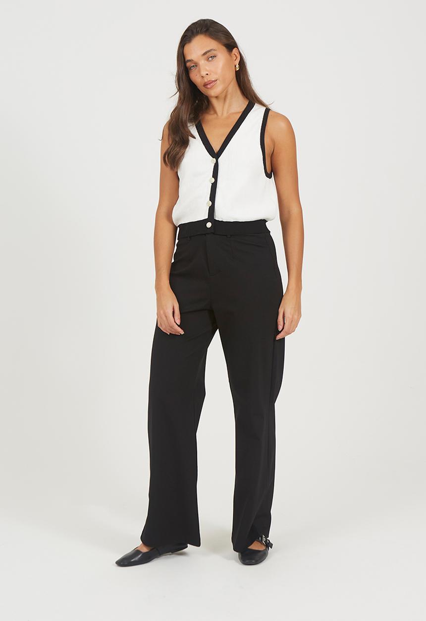 Brave Soul - Ladies V-Neck Waistcoat With Fancy Button Front Fastening - White/Black