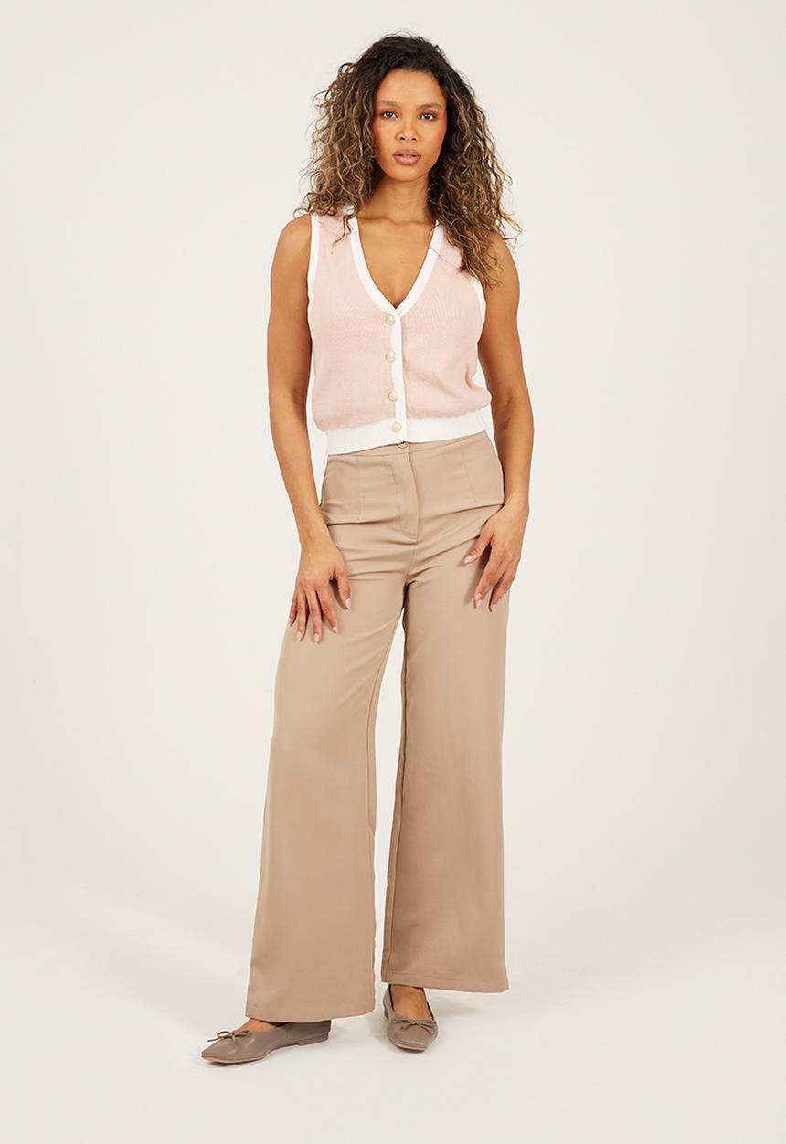 Brave Soul - Ladies V-Neck Waistcoat With Fancy Button Front Fastening - Pink/White