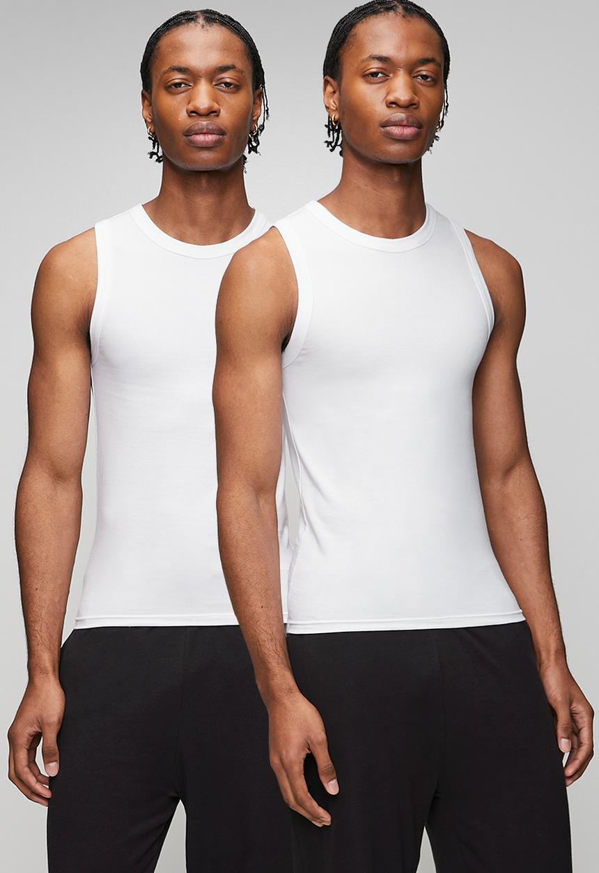 Bear - 2 Pack Cotton Lycra Vest - White