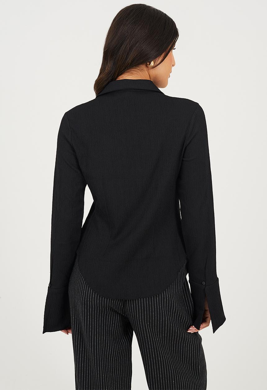 Brave Soul - Ladies Long Sleeve Button Through Collared Top - Black
